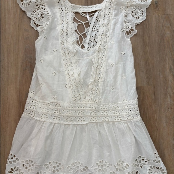 Free People Ivory Eyelet Lace-Up Mini Dress in size small - Picture 7 of 11